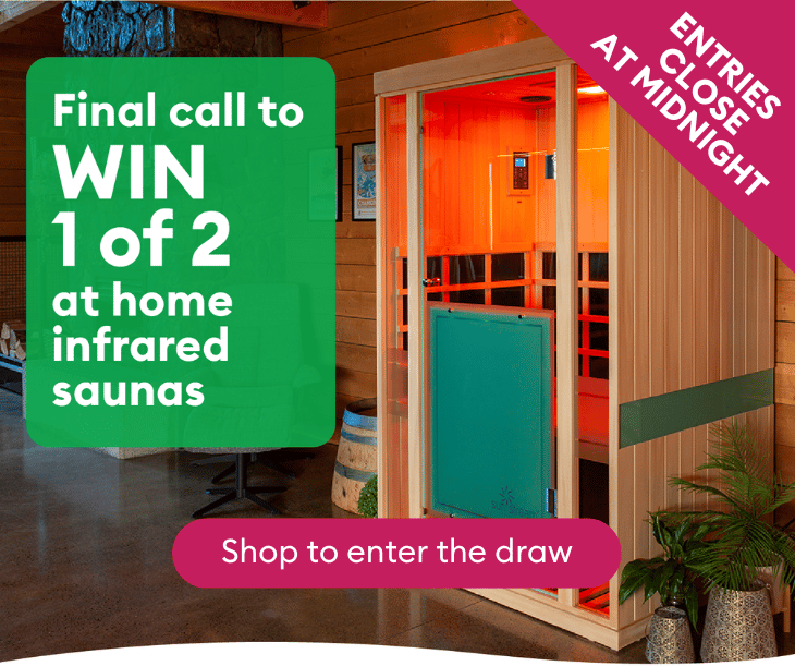 Entries to win 1 of 2 at home infrared sauna close at midnight tonight!